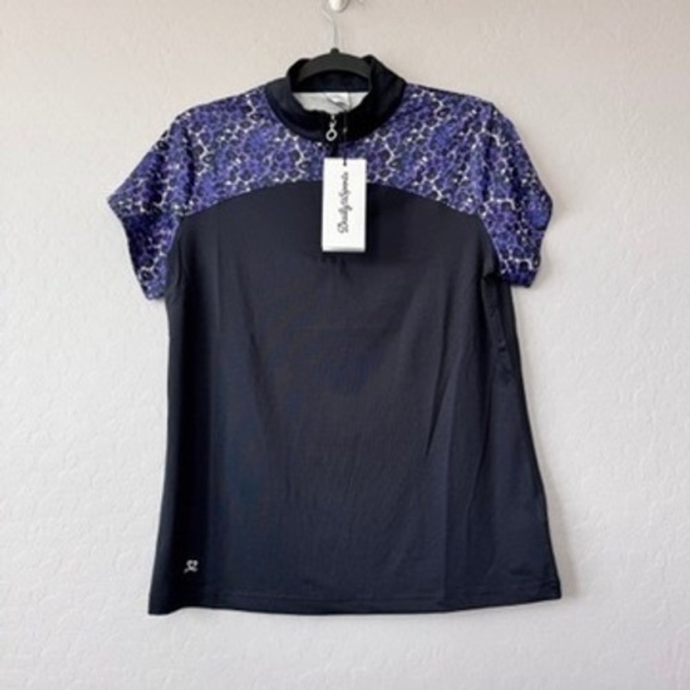 NWT Daily Sports Large Short Sleeve Golf Polo Shirt Leopard Quarter Zip Navy